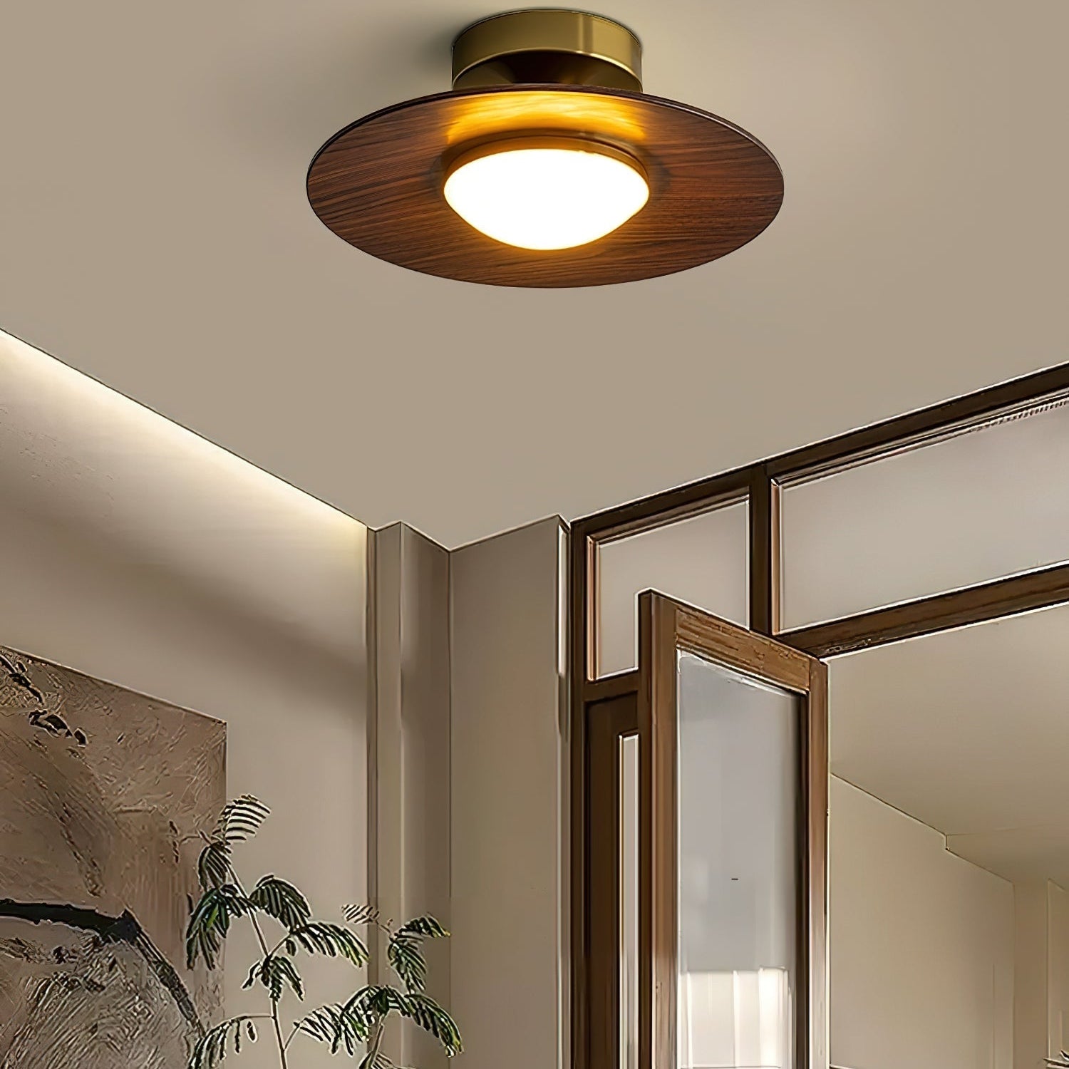 Plafonnier Moderne Bois & Doré