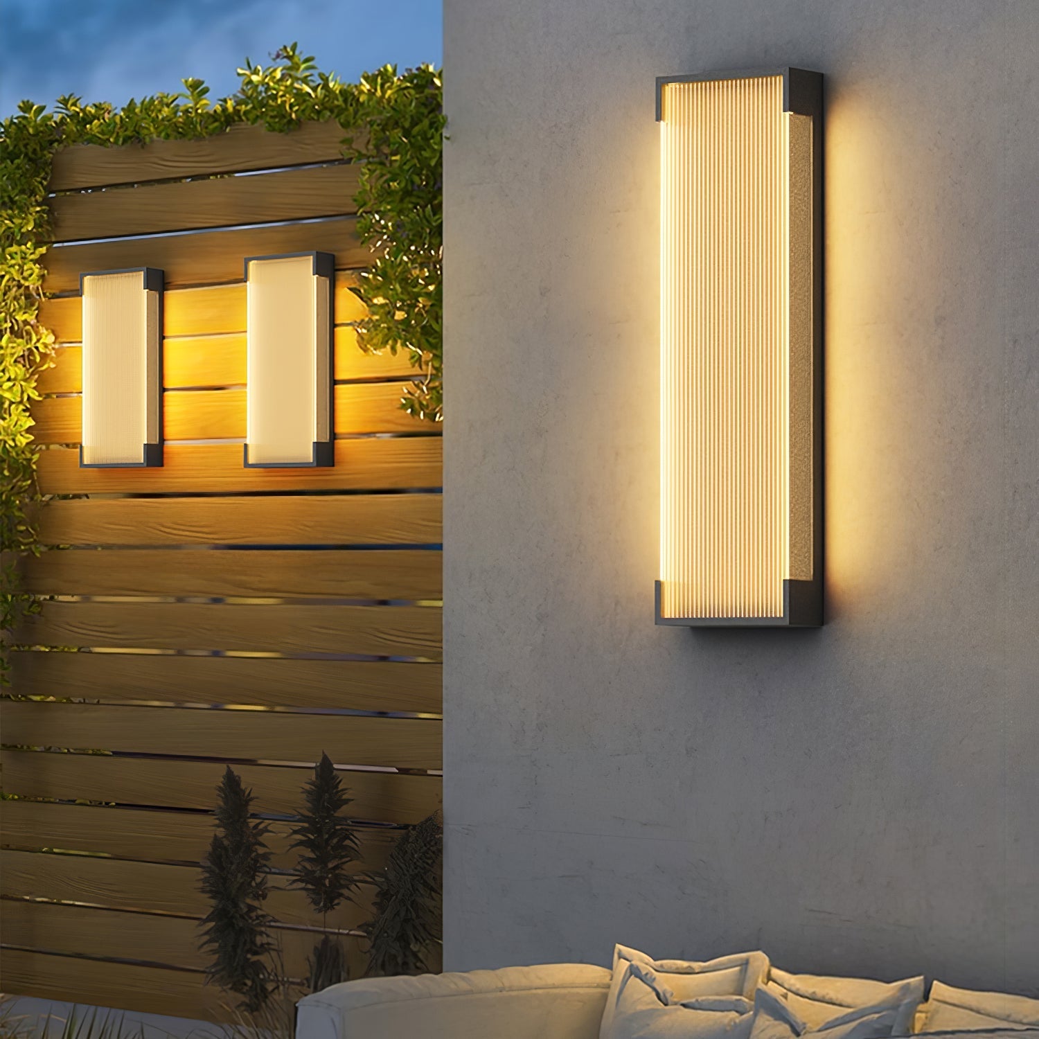 Applique murale extérieure rectangulaire LED – panneau PC strié, lumière chaude
