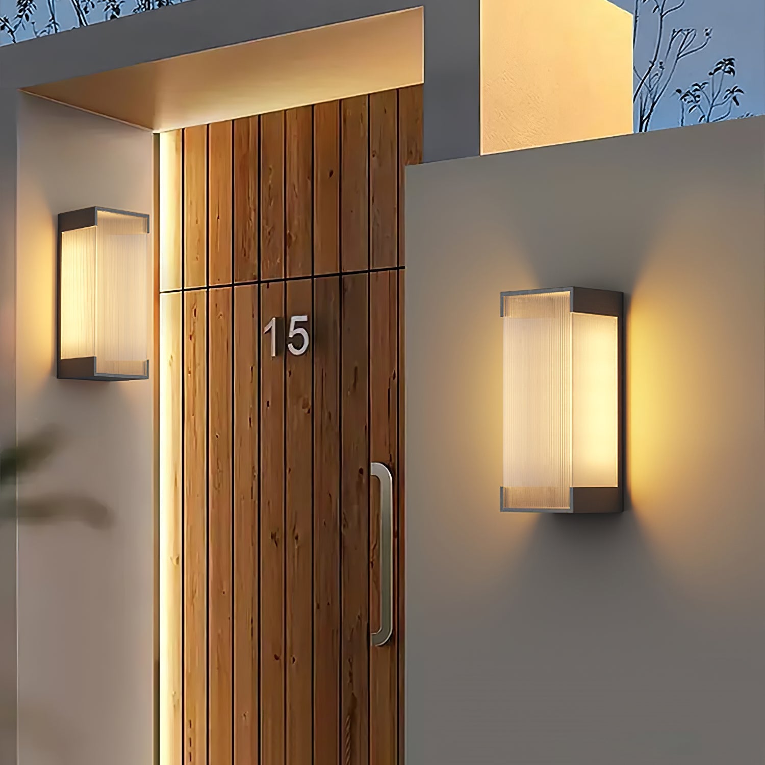 Applique murale extérieure rectangulaire LED – panneau PC strié, lumière chaude