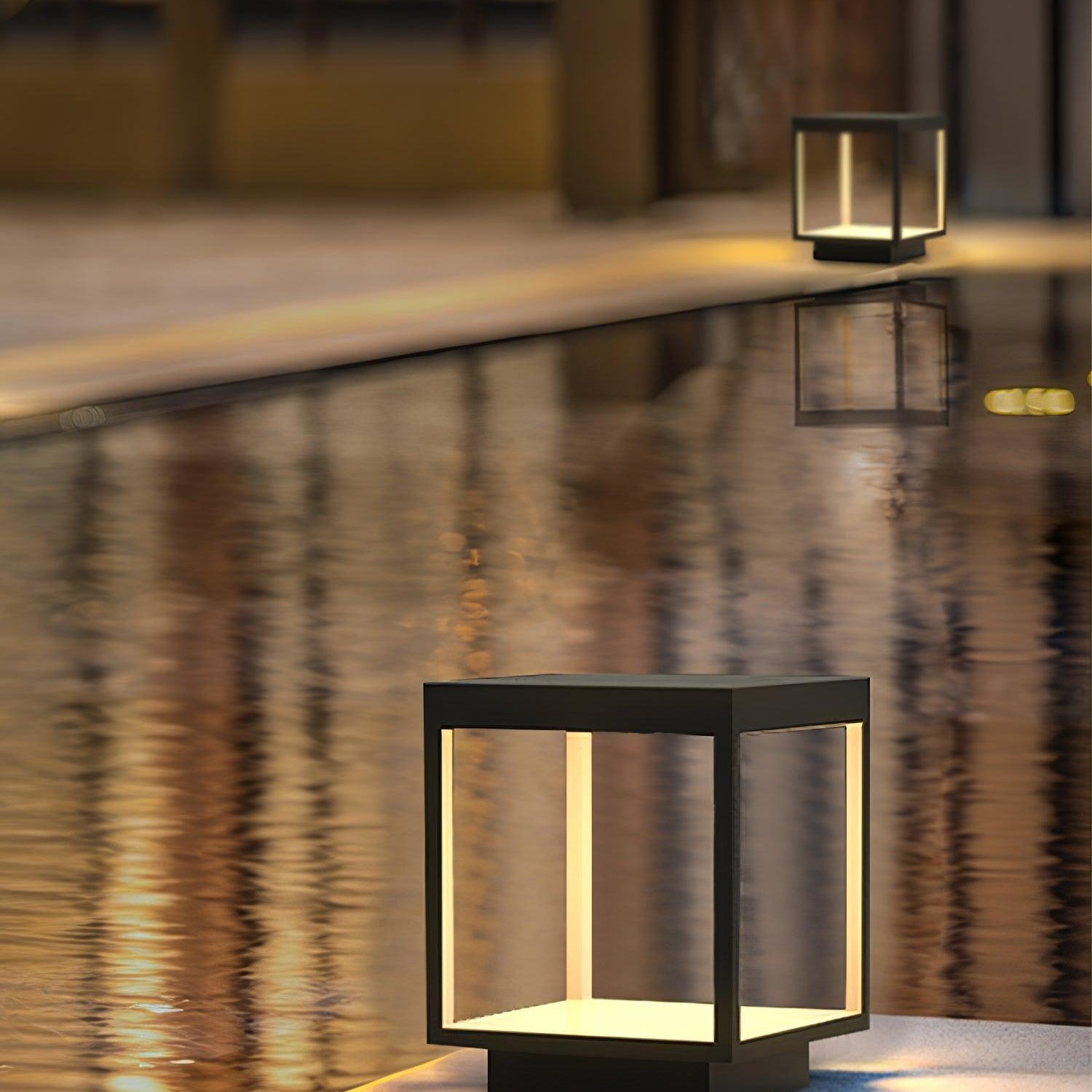 Borne extérieure LED cadre carré – ambiance chaleureuse jardin et terrasse