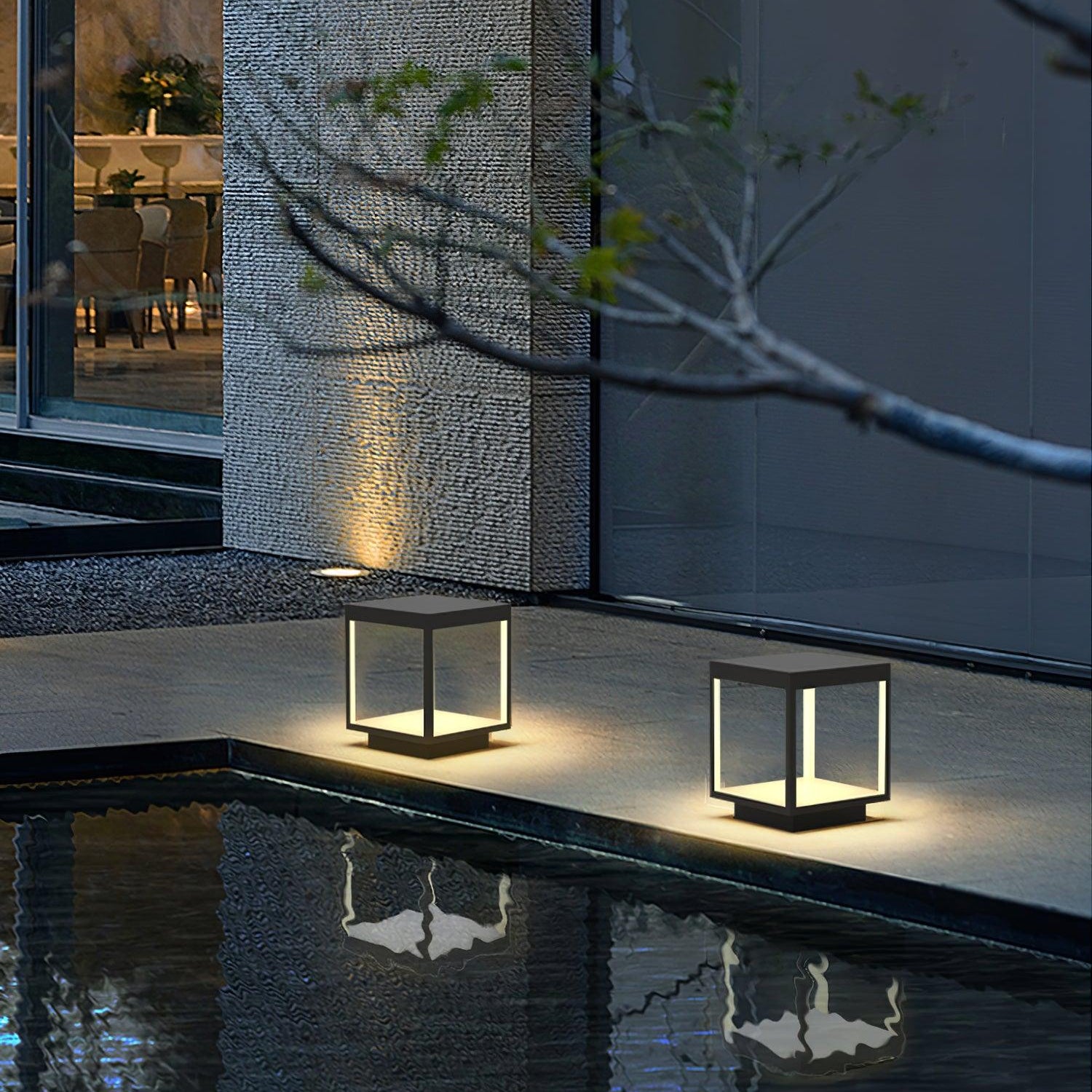 Borne extérieure LED cadre carré – ambiance chaleureuse jardin et terrasse
