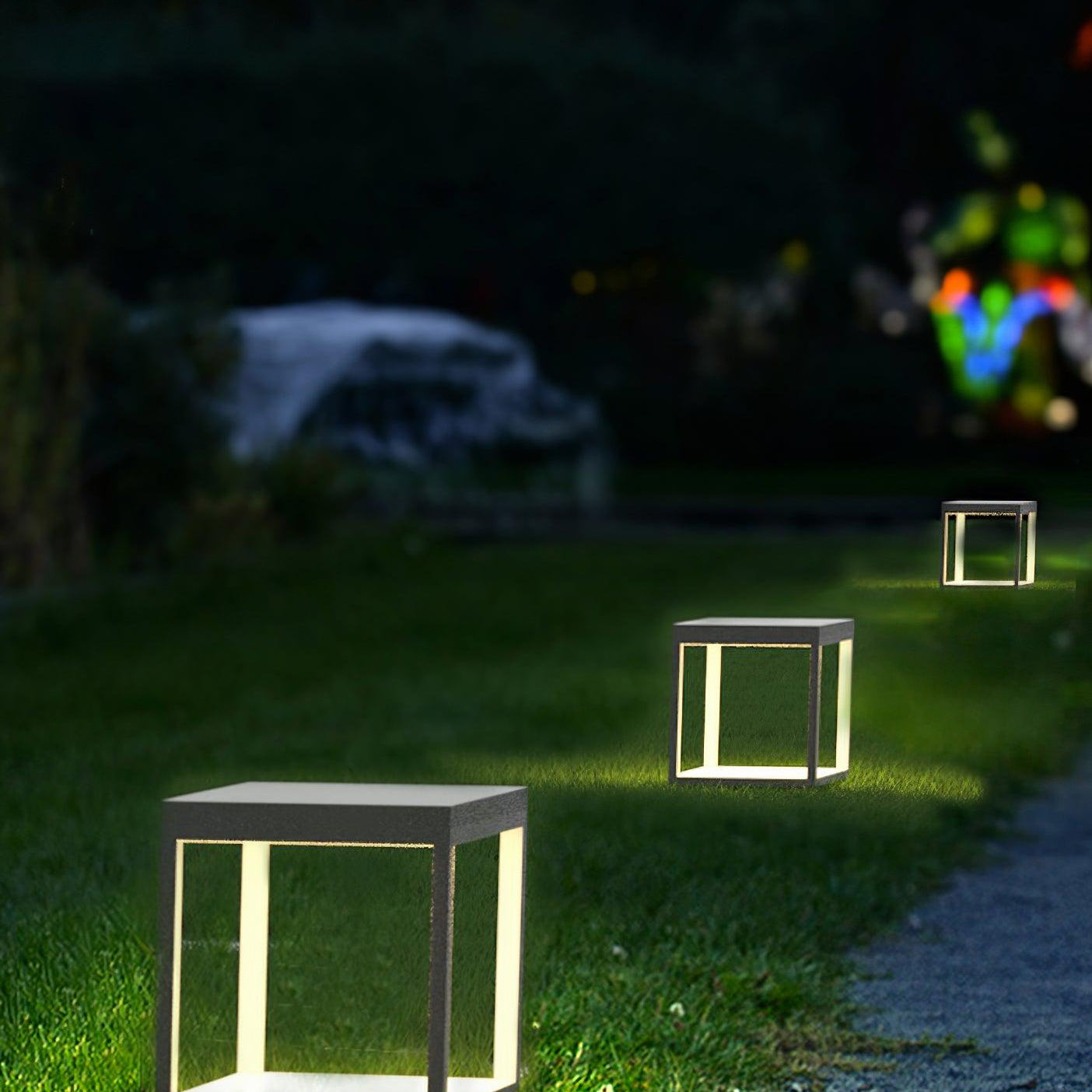 Borne extérieure LED cadre carré – ambiance chaleureuse jardin et terrasse