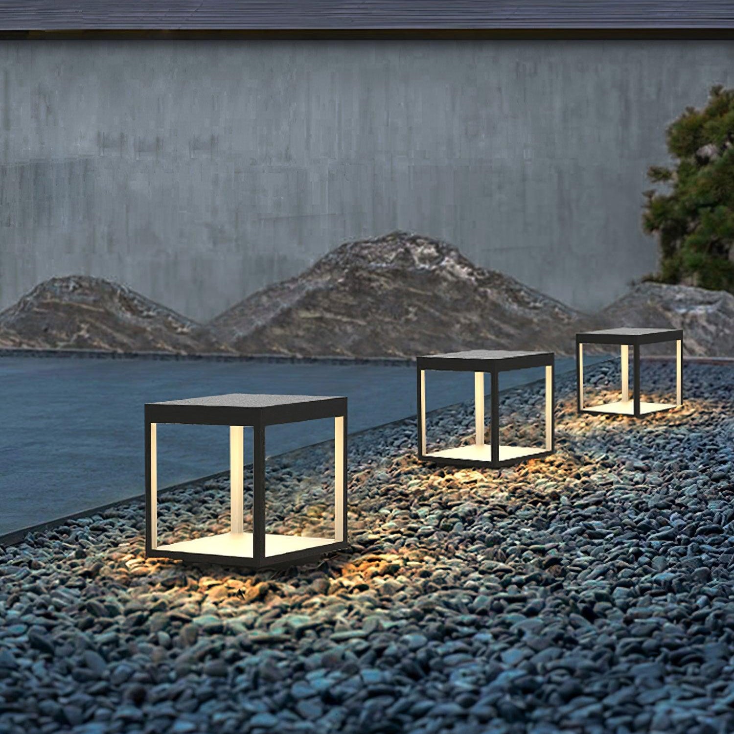 Borne extérieure LED cadre carré – ambiance chaleureuse jardin et terrasse